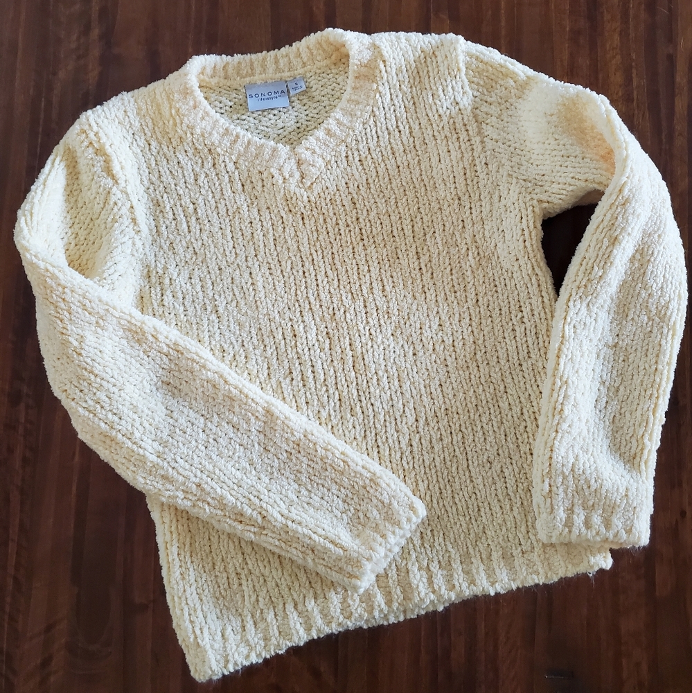 Sonoma Lifestyle Bright Pale Yellow V-Neck Long Sleeve Sweater Vintage